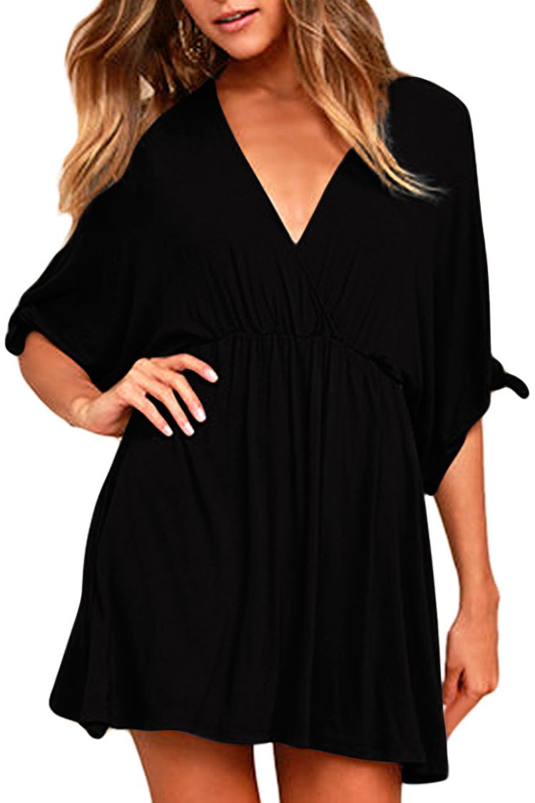 Meenew Women's Summer Casual Loose Tunic Swing Dress - V Neck Short Sleeve Vacation Beach Dress for Travel, Party & Outdoor Activities