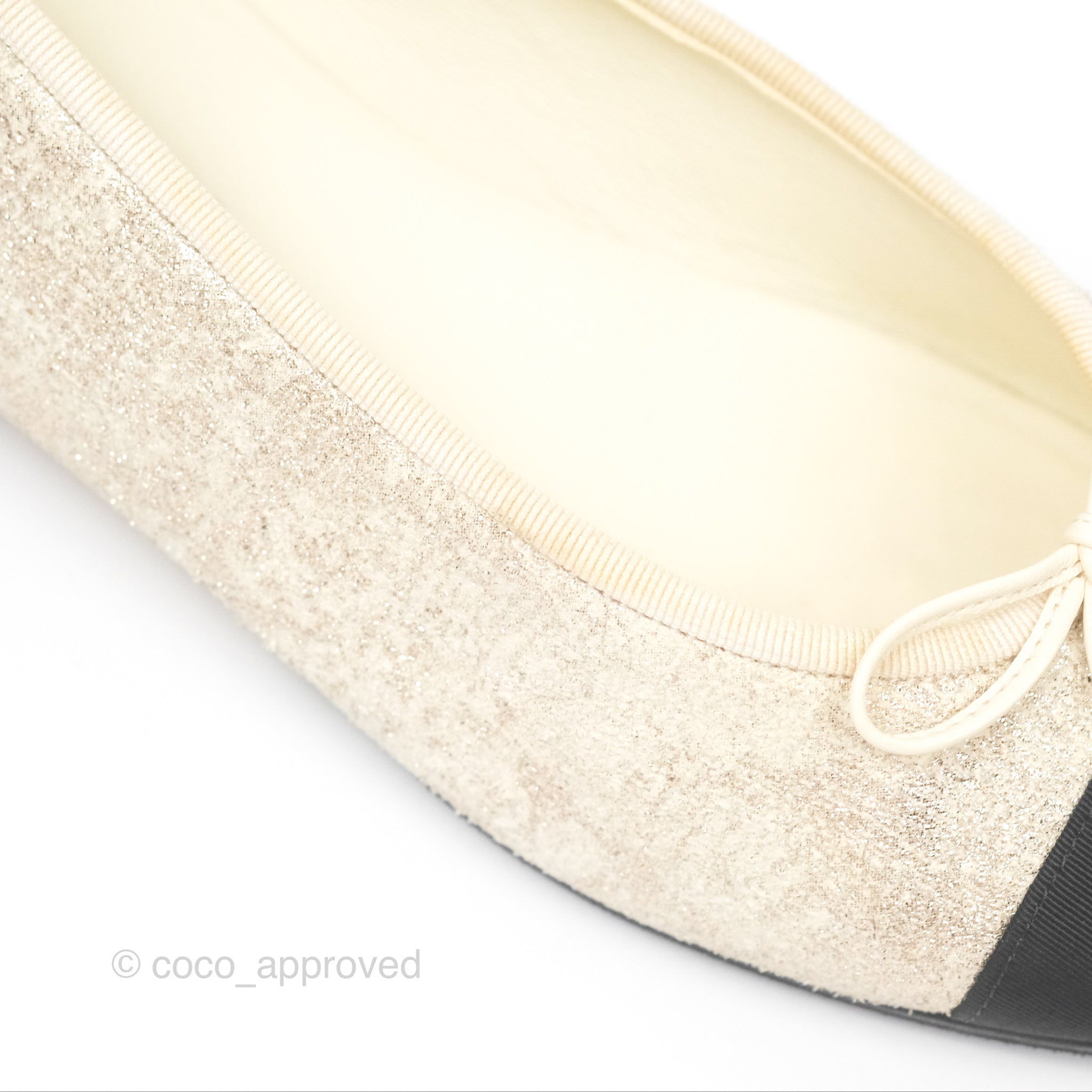 Chanel Glitter Ballerina Flats in Ivory & Black - Size 39 | Women's Luxury Fashion Shoes for Parties, Weddings & Evening Events