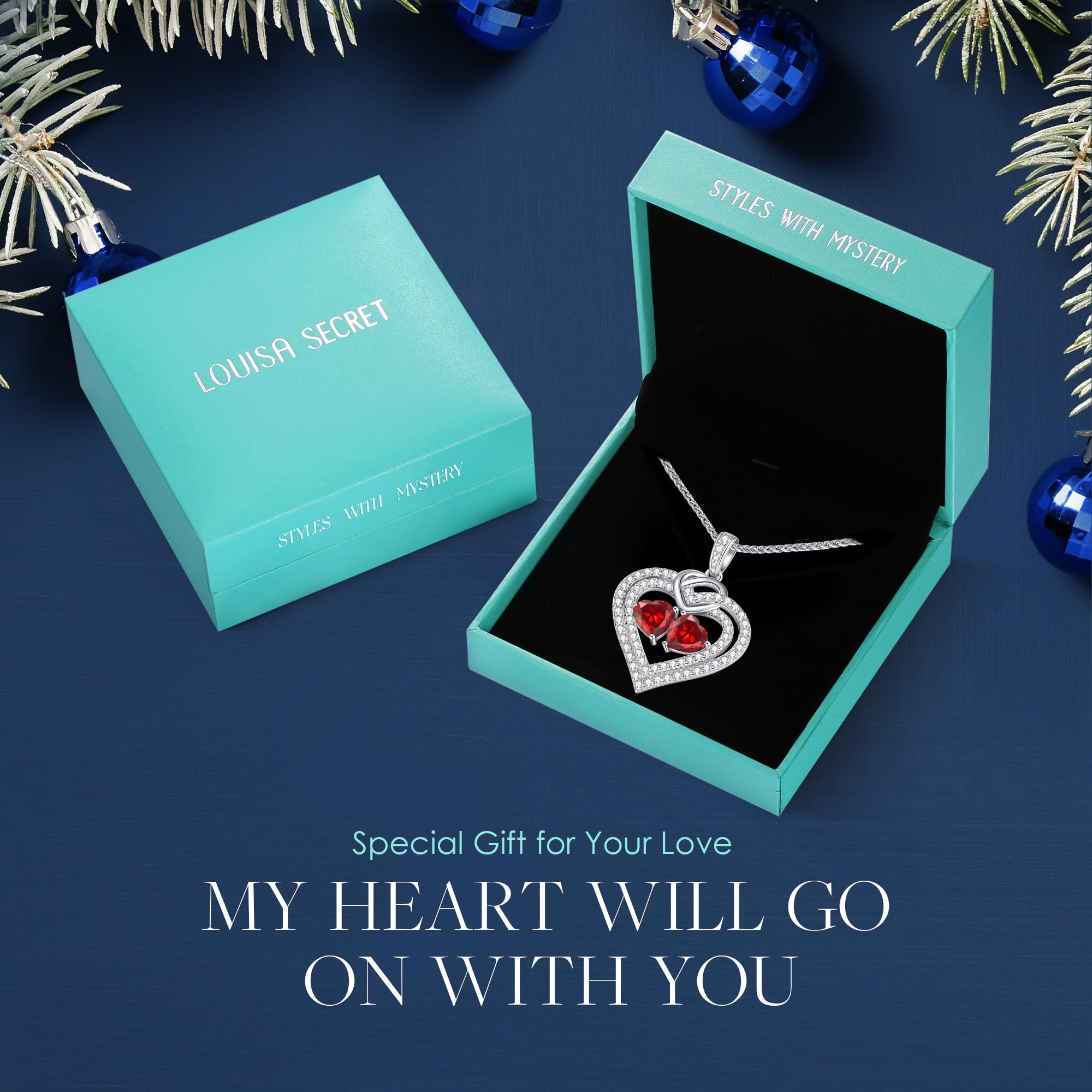 Sparkling Double Heart Birthstone Necklace for Women - 925 Sterling Silver Pendant Jewelry - Perfect Birthday, Anniversary, Christmas Gift for Wife, Mom, Girlfriend - Elegant Everyday Wear & Special Occasions
