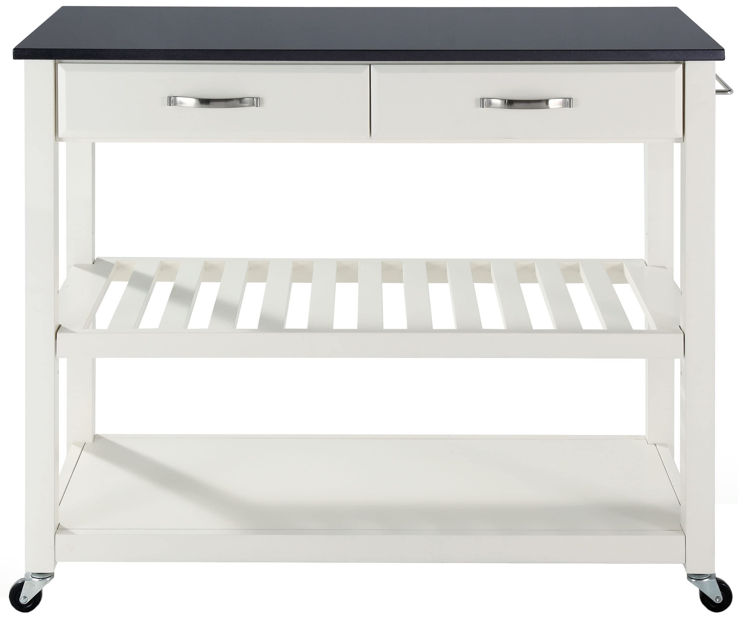 Crosley White Granite Top Kitchen Prep Rolling Cart with Shelves - Microwave Stand, Coffee Bar, Storage Organizer for Small Spaces, Home, Office & Dorm Use