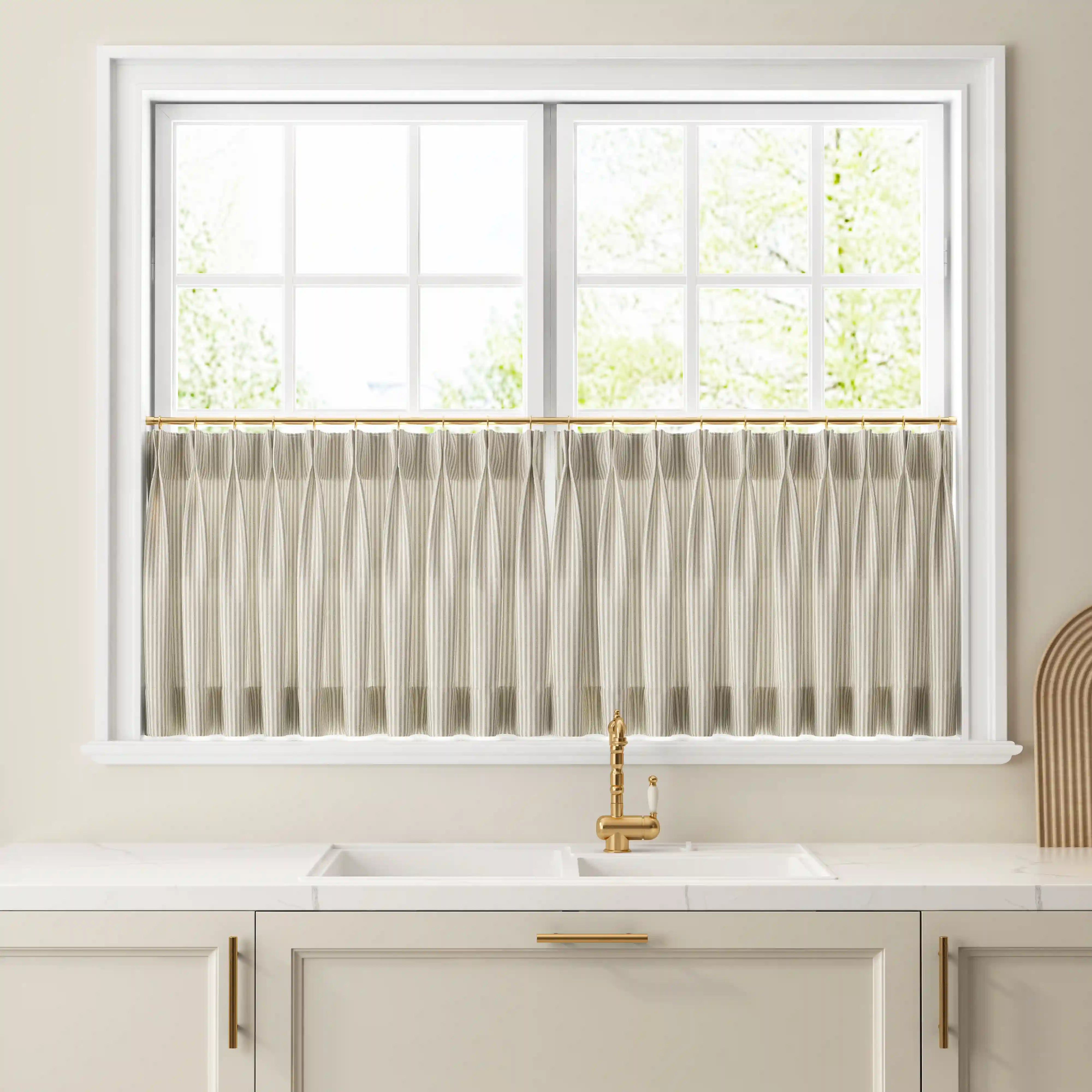 Celia Striped Plaid Cafe Curtains for Kitchen Windows - Light Filtering Tier Curtains for Coffee Shops, Restaurants & Home Decor