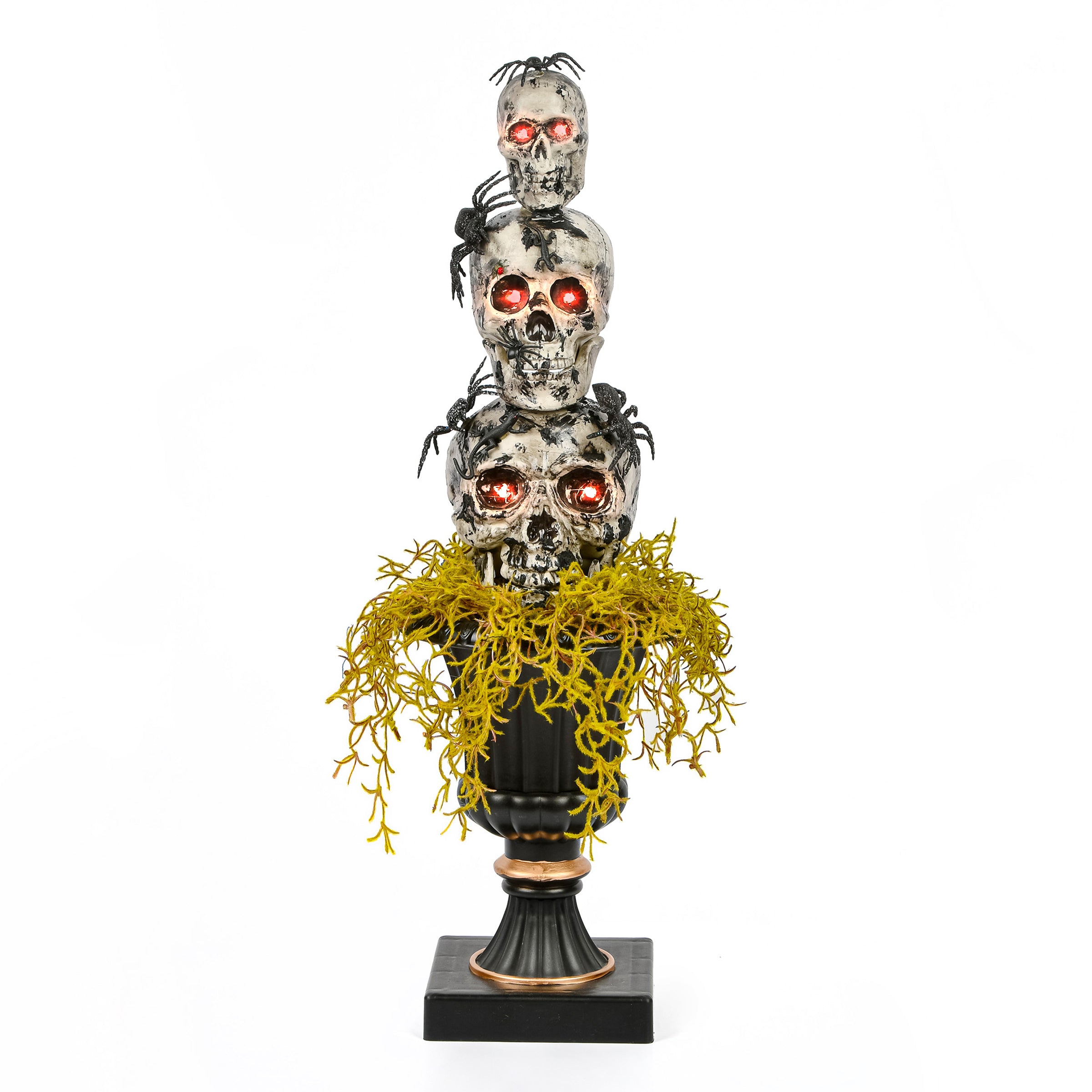 32 Inch Halloween Skull Tower with Spiders - Gothic Black Urn Tabletop Decoration for Spooky Party, Haunted House & Halloween Home Decor