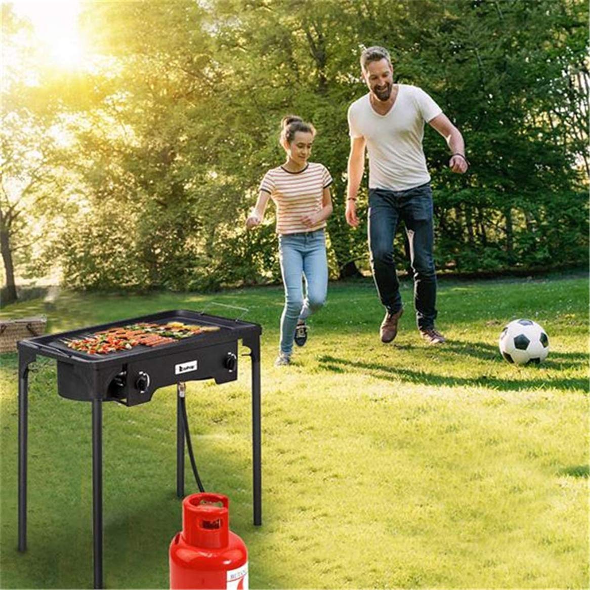 TYNAWYNW Upgraded Heavy-Duty Outdoor Camping Stove - Double Burner Propane Gas Cooker with Sturdy Metal Legs & Stand for Backpacking, Hiking, Picnics & RV Trips - High Pressure Portable Burner Ideal for Outdoor Cooking, BBQ & Emergency Preparedness
