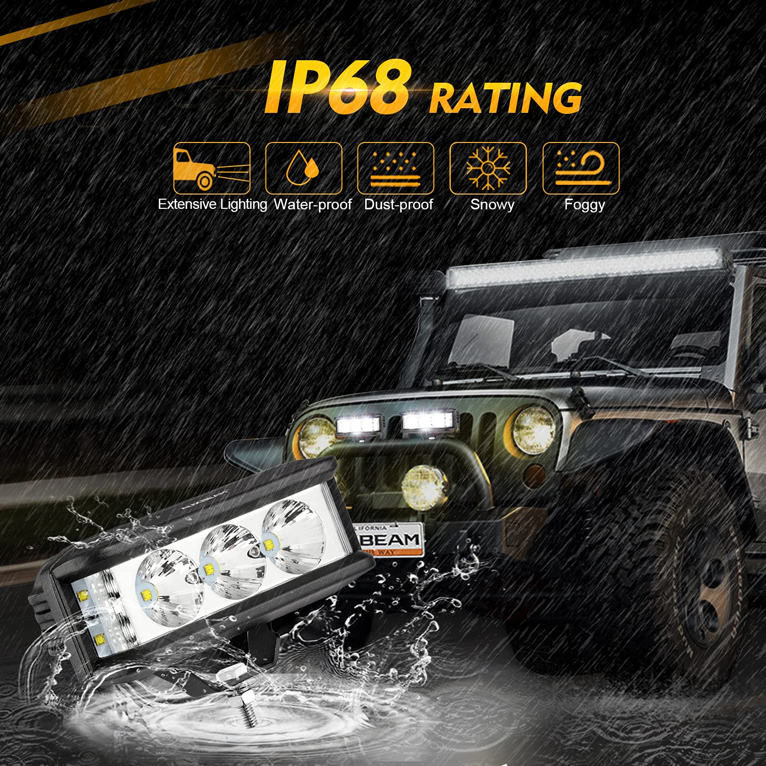 Auxbeam 6 Gang Switch Panel (Blue) + 5in 68W Offroad LED Light Bar - 6800LM White Spot Flood Combo Beam for Jeep, Truck, ATV & UTV Off-Road Driving Lights | Perfect for Night Trail Riding, Camping & Outdoor Adventures