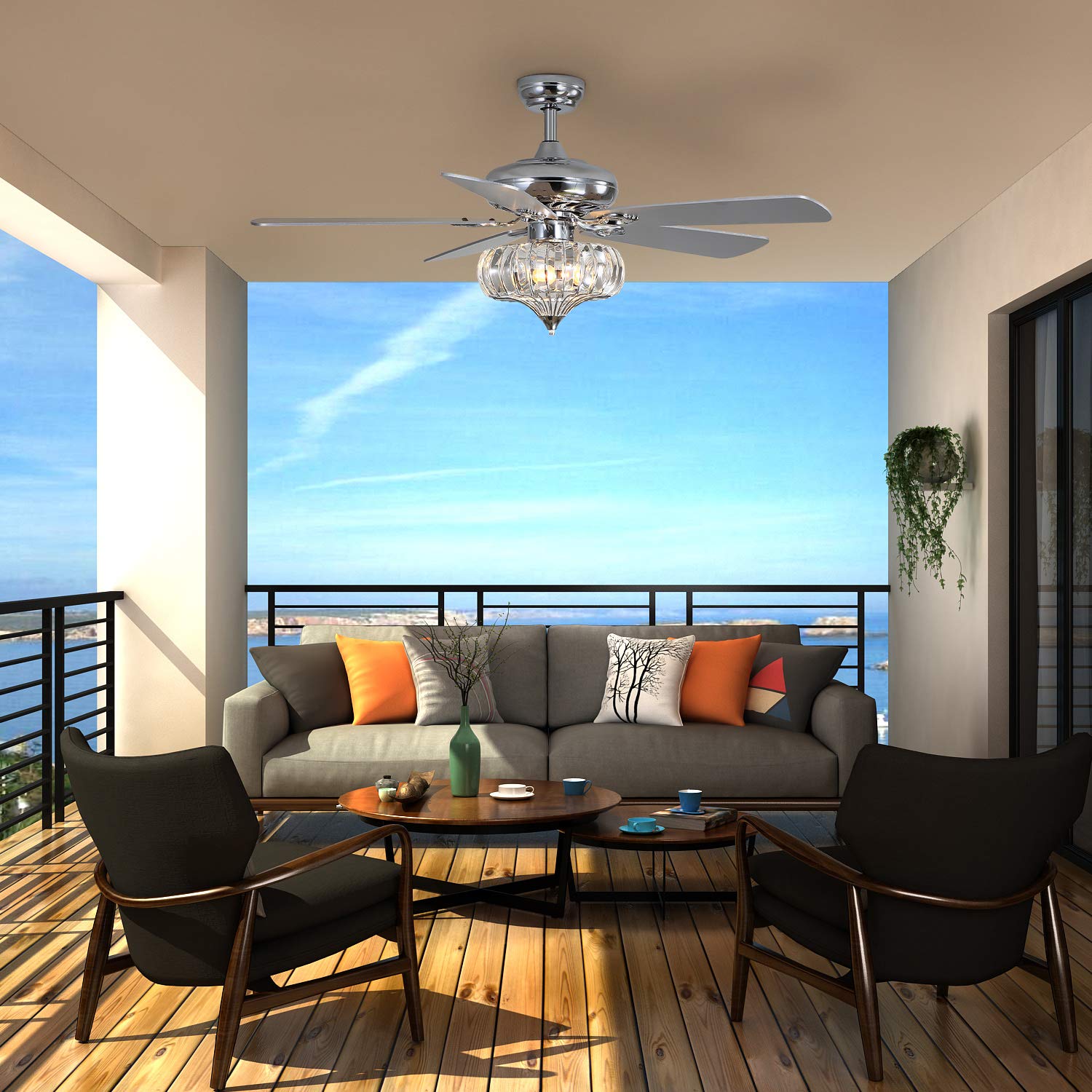 52 Inch Crystal Ceiling Fan with Remote Control - Reversible Silver Blades, Modern Chandelier Design for Living Room, Bedroom & Kitchen | Perfect for Home Cooling and Stylish Décor