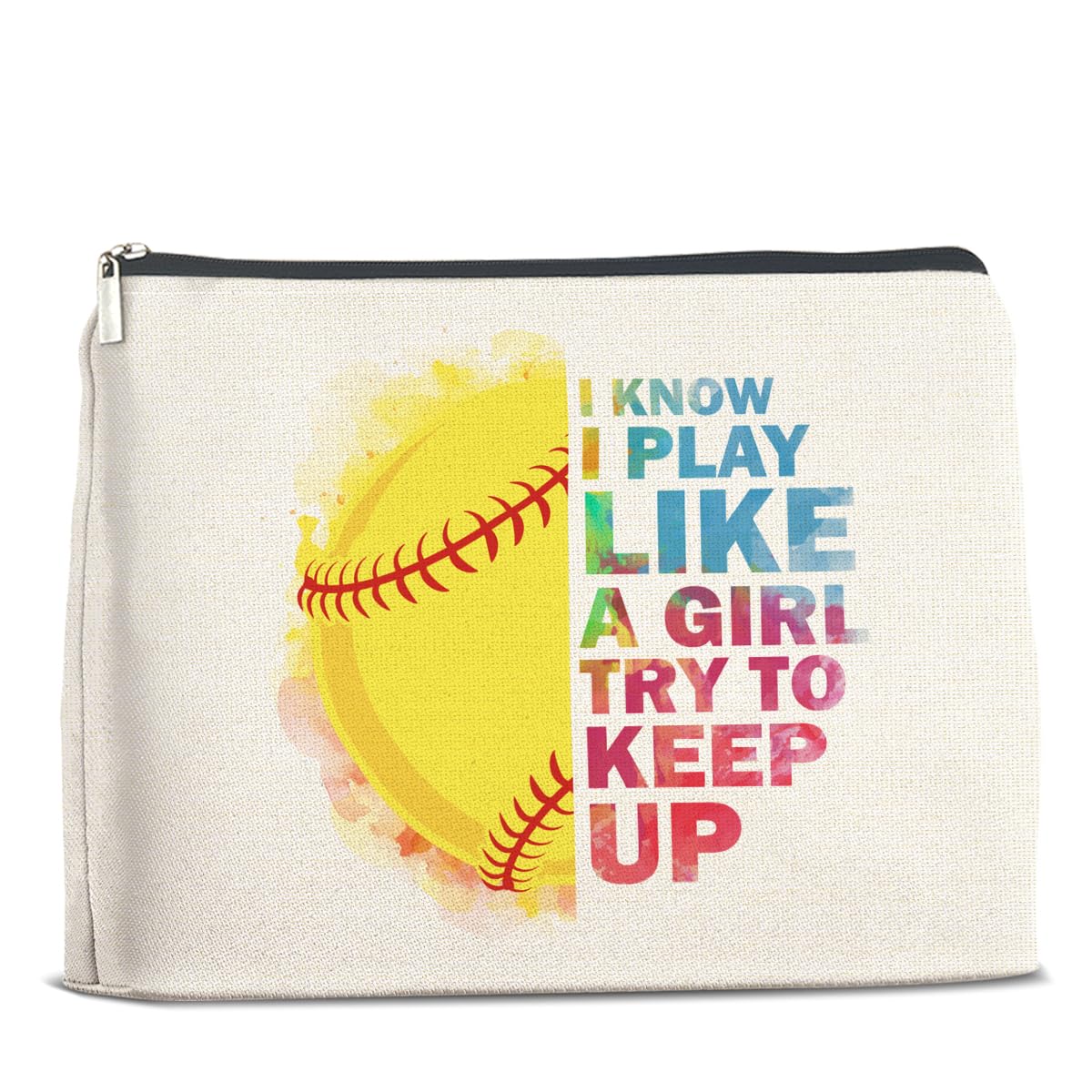 **Softball Makeup Bag for Women - Inspirational Softball Gifts for Girls & Women - Zippered Cosmetic Pouch for Players, Coaches & Fans - Perfect for Travel, Games & Daily Use**