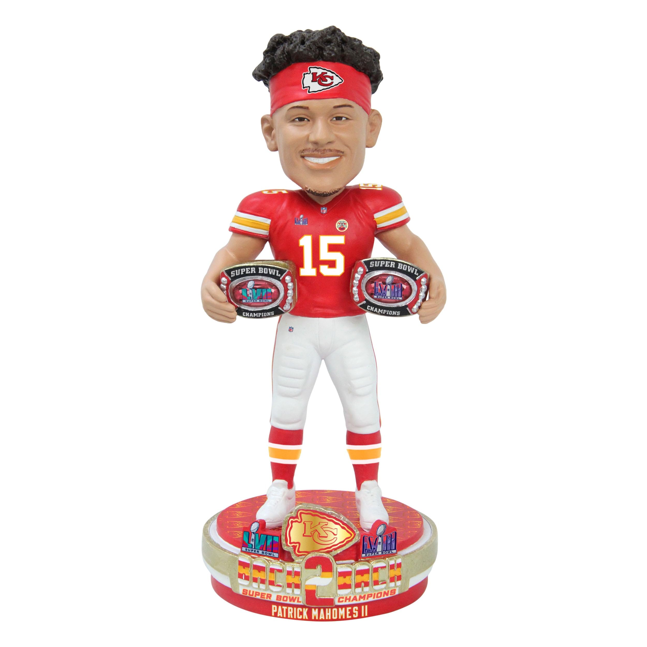 Patrick Mahomes Kansas City Chiefs Back To Back Super Bowl LVIII Champions Bobblehead - Officially Licensed NFL Collectible for Fans & Memorabilia Collectors - Perfect for Game Room, Office Desk & Sports Themed Decor