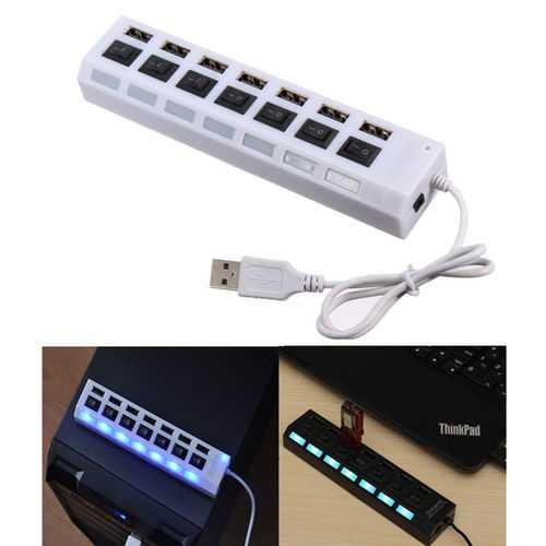 7-Port USB 2.0 Hub with Individual Power Switches - High-Speed Data Transfer for PC, Laptop, Mac - Perfect for Home Office & Gaming Setup