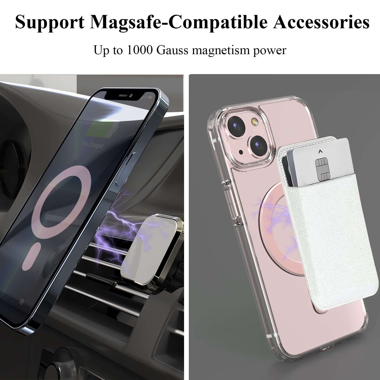 Universal MagSafe Ring (2-Pack) - Magnetic Sticker Adapter Compatible with iPhone 16/15/14/13/12/11 Pro Max/Mini & Galaxy S25/S24/S23 - Pink | Wireless Charging Accessory for Magsafe Cases & Phones | Perfect for Home, Office & Travel Use