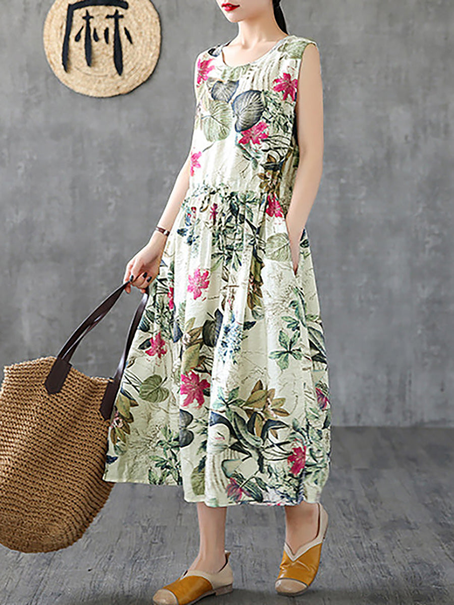 Plus Size Floral Print Cotton Sleeveless Pinafore Dress for Women - Summer Casual Sundress for Beach, Vacation & Outdoor Activities
