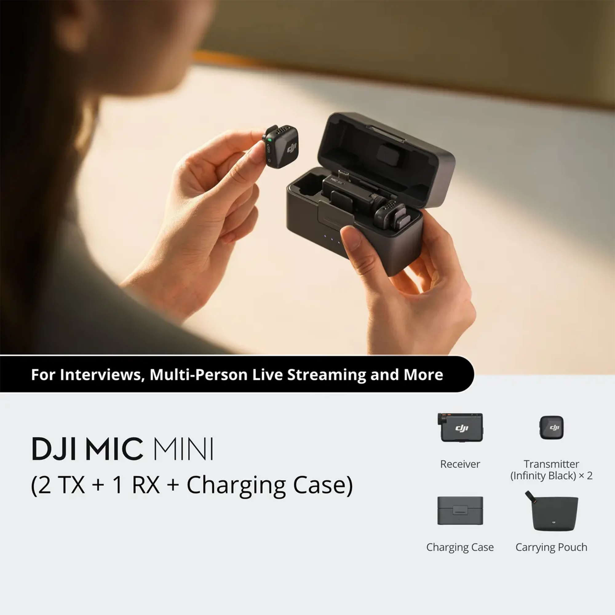 DJI Mic Mini Wireless Lavalier Microphone System (2 TX + 1 RX + Charging Case) - Perfect for Vlogging, Interviews, YouTube & Live Streaming