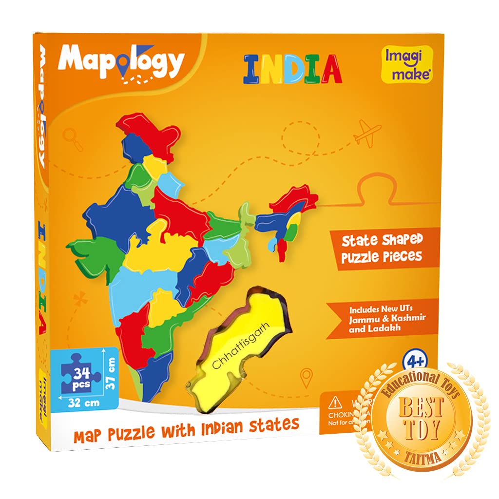 Imagimake Mapology India Map Puzzle - Educational Geography Toy for Kids Ages 4-8 - STEM Learning Game for 4,5,6,7,8 Year Old Boys & Girls - Perfect for Classroom, Homeschool & Birthday Gifts