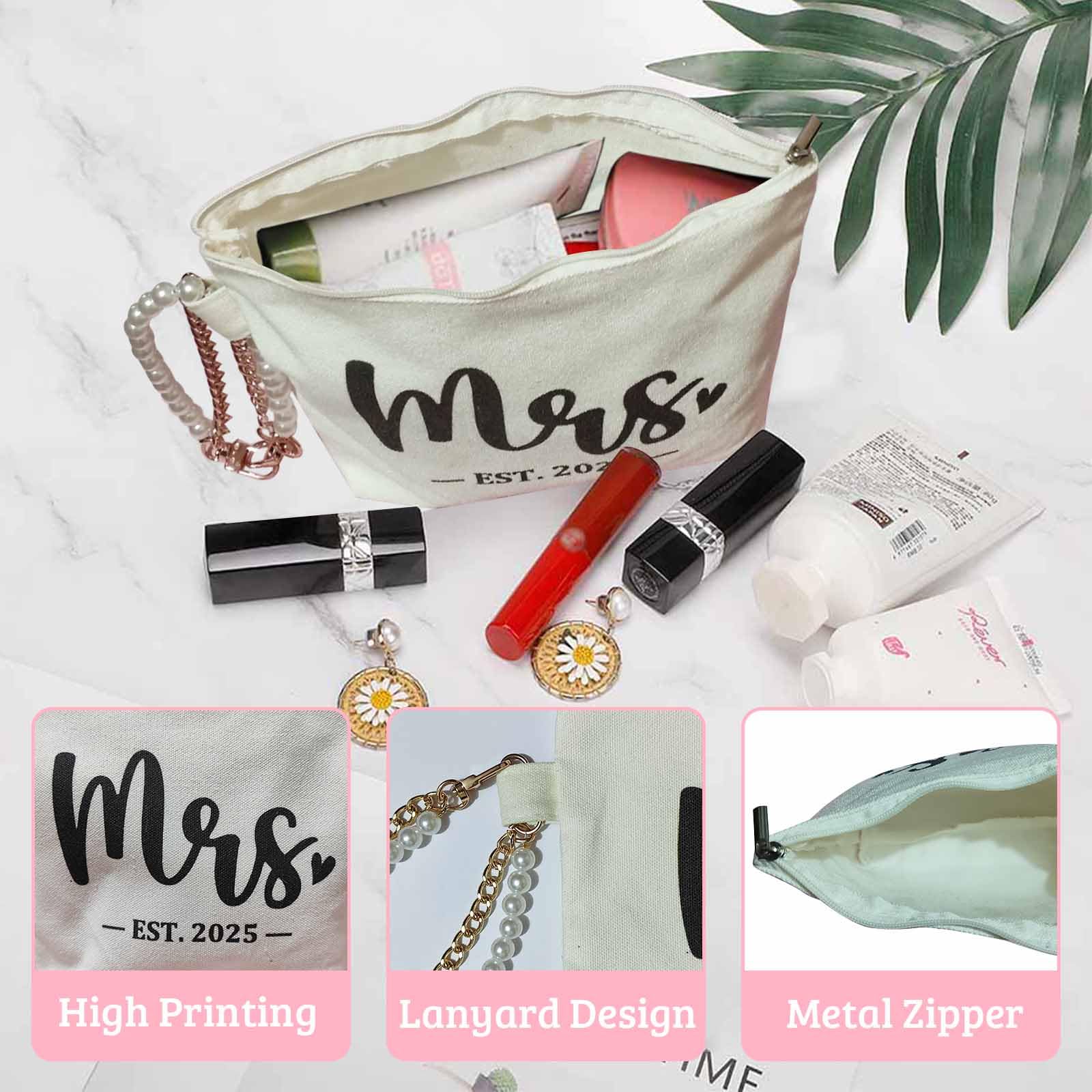 Elegant Mrs Bag - Perfect Bridal Shower Gift for Bride, Bachelorette & Wedding with Zip Pocket | Ideal for Honeymoon, Bridal Party & Wedding Day Essentials