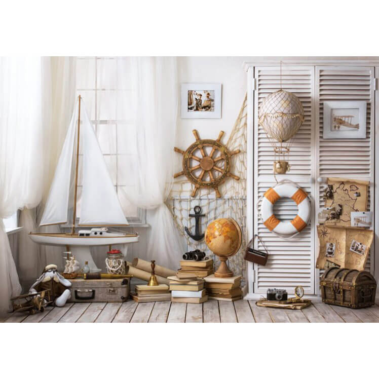 Vintage Ship Room Background Photography Props 2x3m - Baby Design 10 | Perfect for Newborn Photos, Baby Shower Decor & Themed Party Backdrops | CLEARANCE SALE