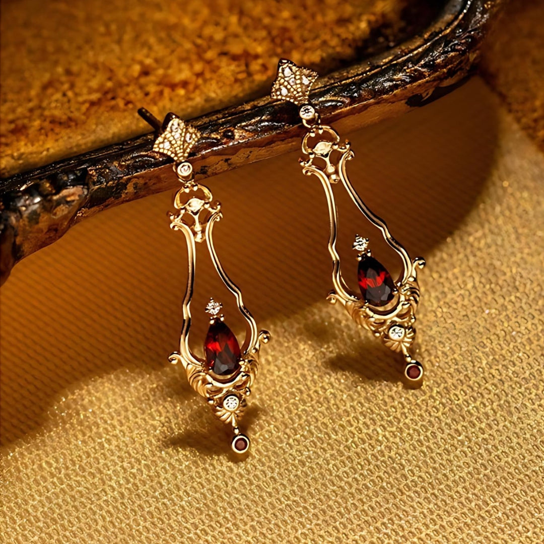 Baroque Natural Garnet Drop Earrings for Women - Handmade Vintage Dangle Earrings | Perfect for Weddings, Parties & Special Occasions | TB1217