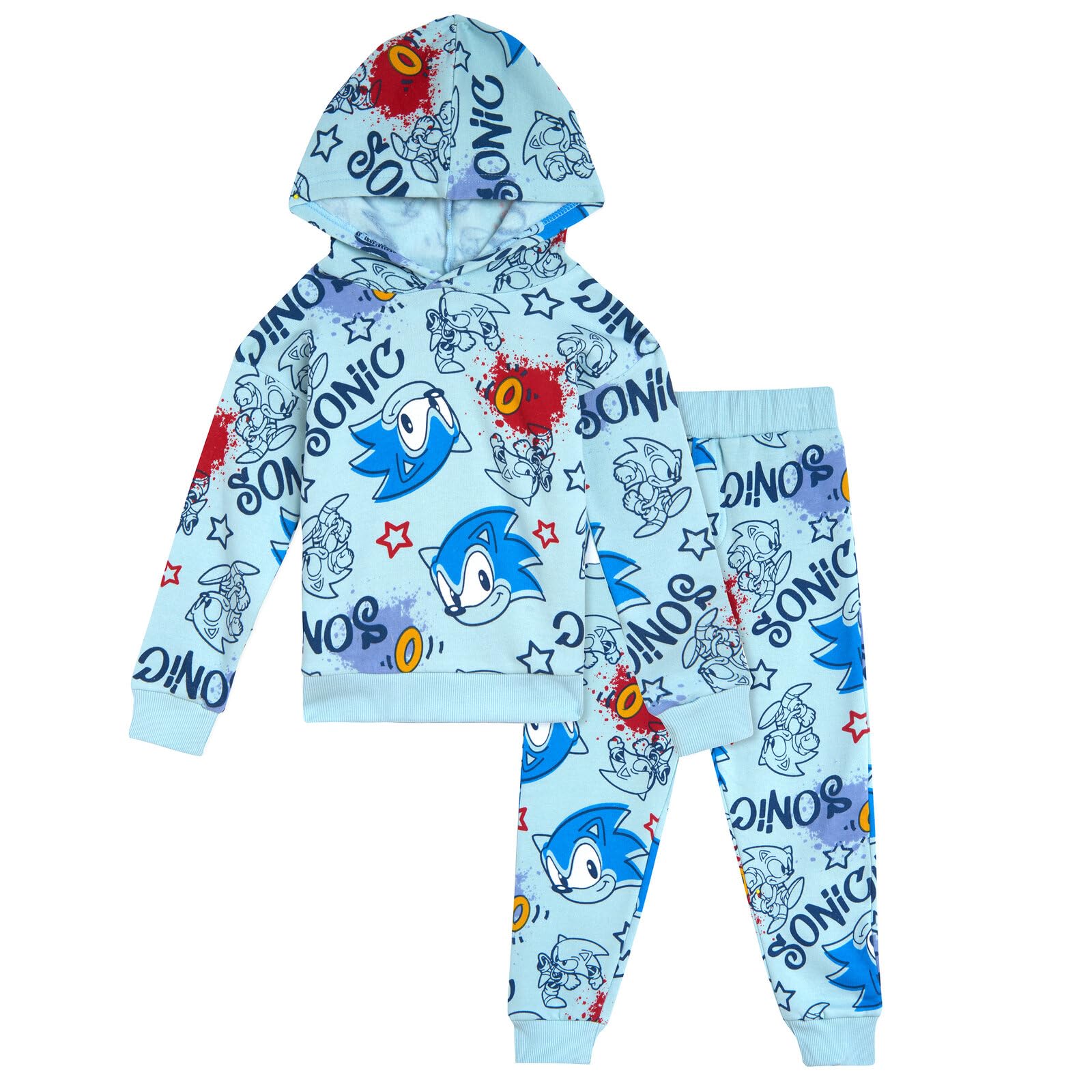 SEGA Sonic the Hedgehog Fleece Pullover Hoodie and Pants Outfit Set for Toddler to Big Kid (2T-20) - Cozy Winter PJs, Birthday Gift & Cartoon Character Costume
