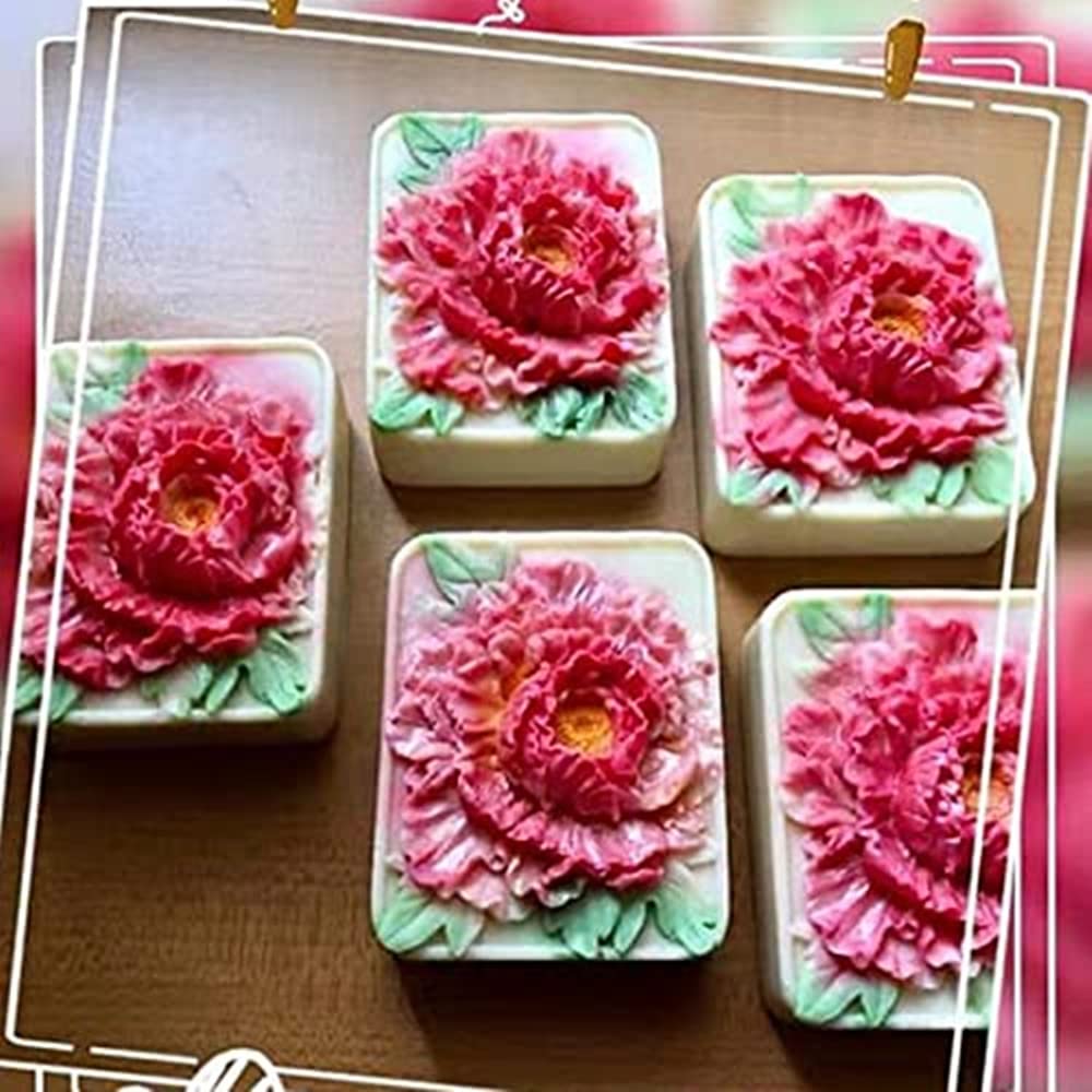 3D Peony Flower Soap Mold - Silicone Soap Making Molds for Cold Process & Melt & Pour - Handmade Soap, Lotion Bar & Candle Molds - DIY Bath & Body Supplies for Home Spa, Wedding Favors, Gift Making