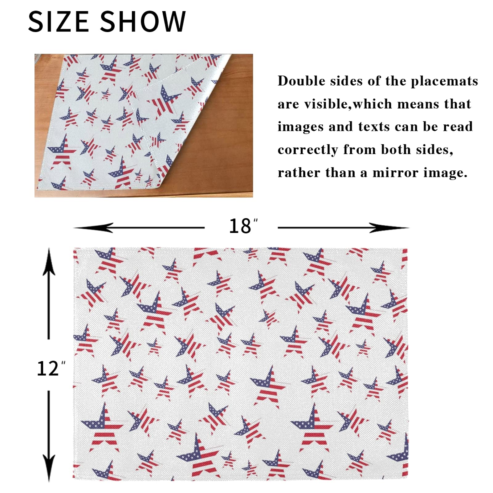 4th of July Patriotic Placemats Set of 6 - 12