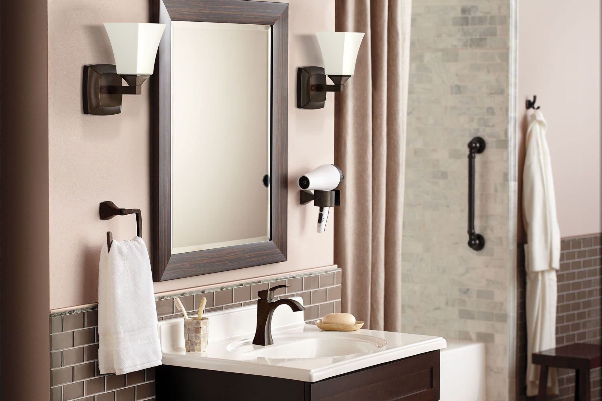 Moen YB5161ORB Voss 1-Light Oil Rubbed Bronze Bathroom Vanity Light Fixture with Frosted Glass - Perfect for Modern Bathrooms, Powder Rooms & Spa-Style Decor