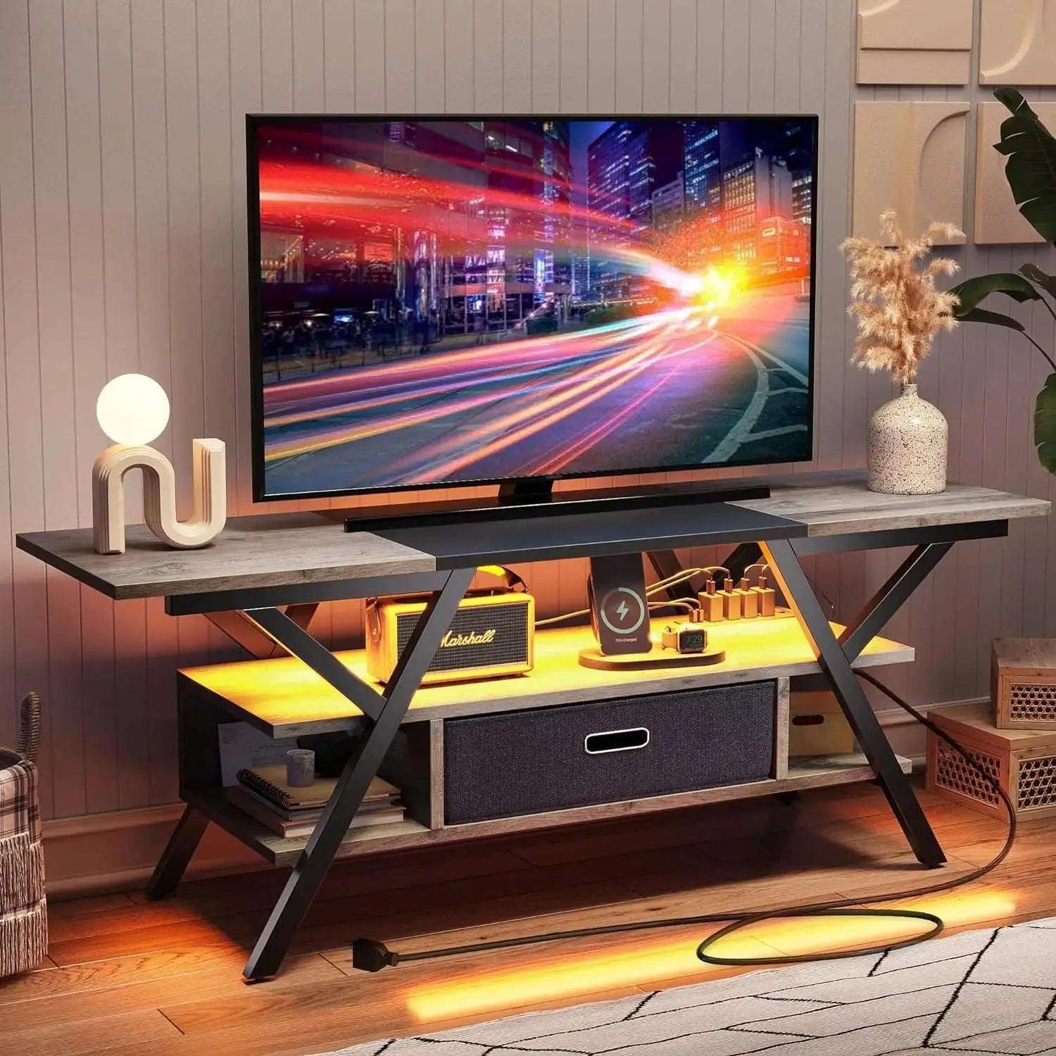 Bestier LED Gaming TV Stand for 65/70/75 inch TVs with Power Outlets & USB Ports - Modern Entertainment Center for Living Room, Bedroom & Game Room