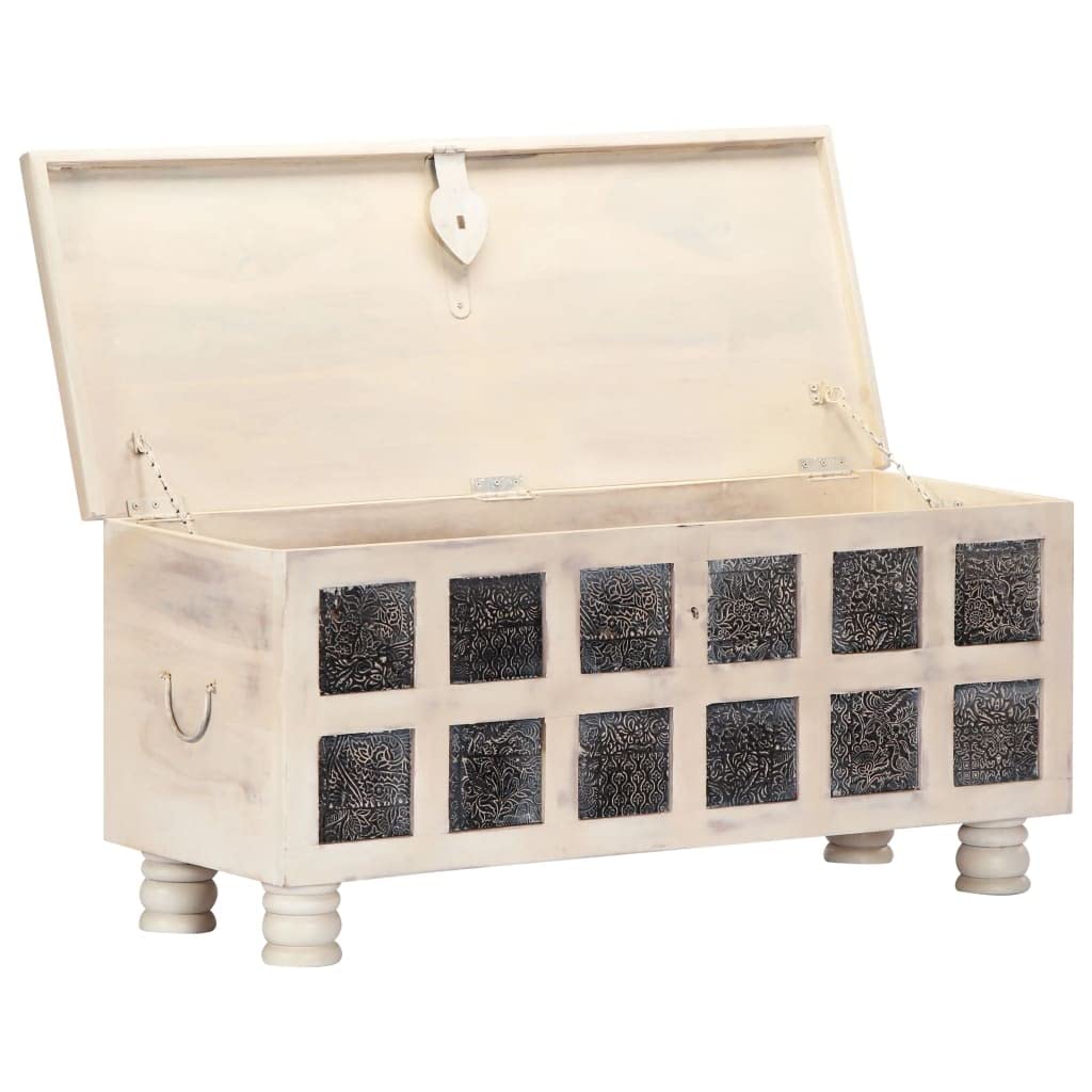 Distressed White Acacia Wood Storage Chest - 43.3