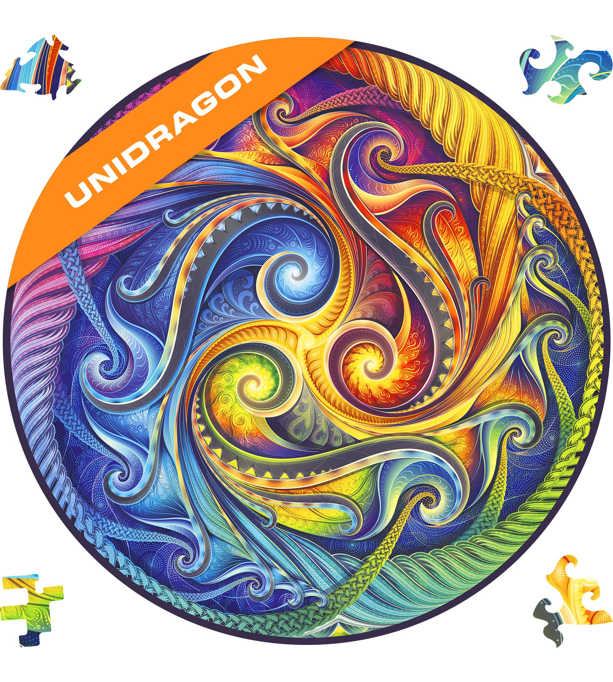 UNIDRAGON Premium 700-Piece Wooden Jigsaw Puzzle - Mandala Spiral Design, 17.7x17.7 Inch Large Puzzle for Adults & Kids, Unique Shaped Pieces, Artistic Home Decor & Relaxing Brain Teaser Gift