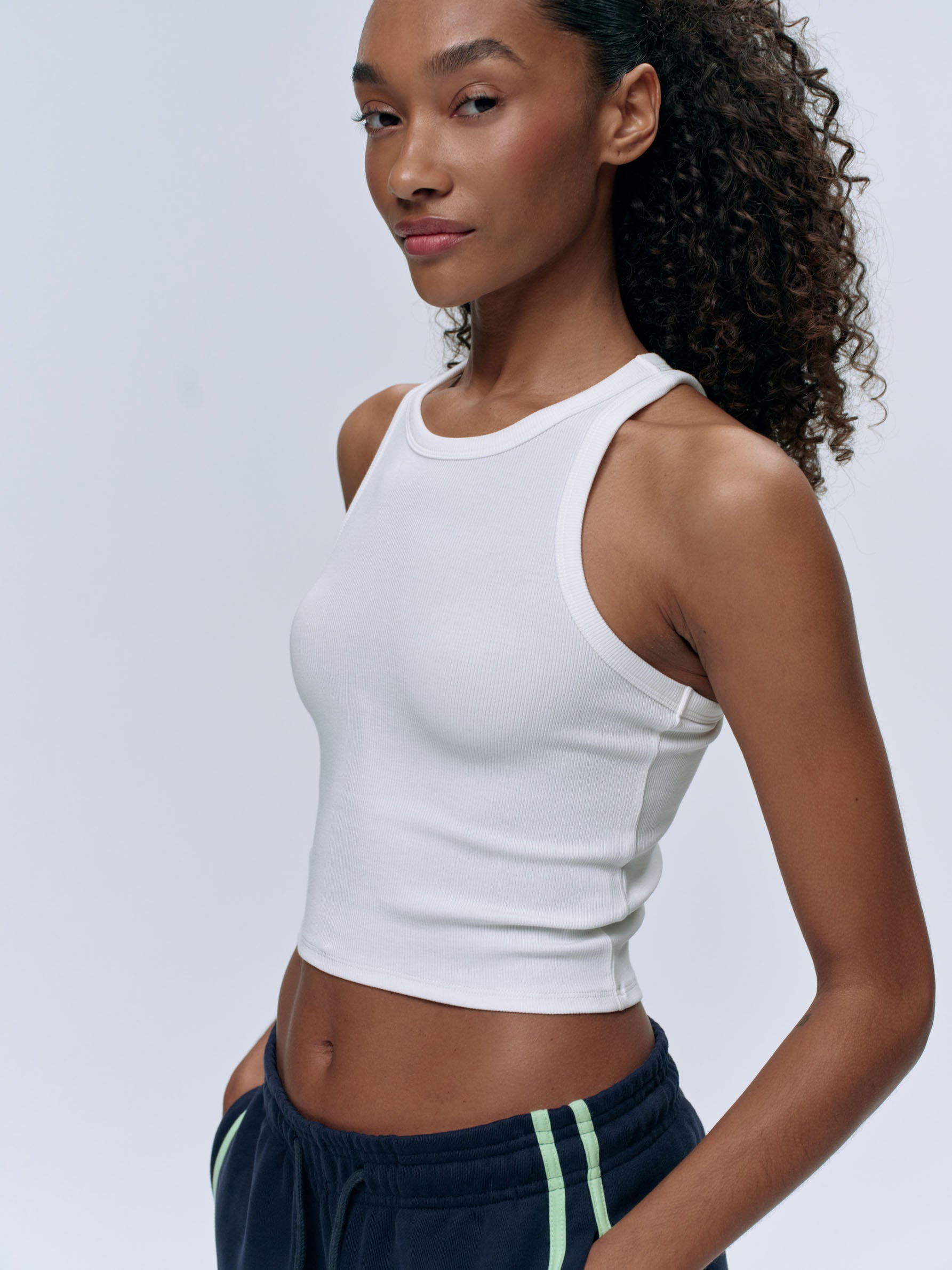 Women's Ribbed Tank Top - Soft Stretch White Sleeveless Shirt for Casual Wear, Workout & Layering