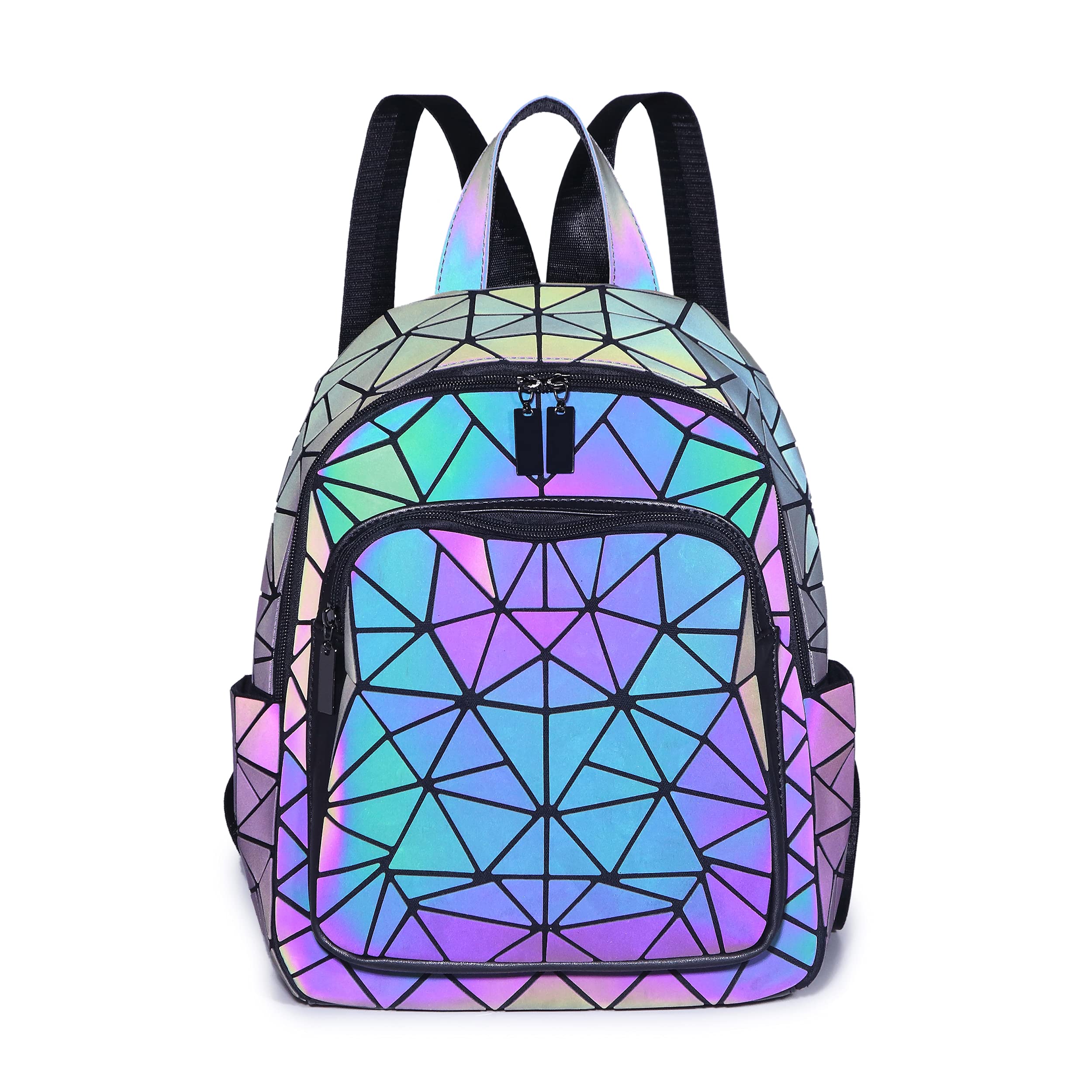 Luminous Geometric Backpack for Women - Holographic Reflective Purse & Iridescent Handbag - Stylish Aesthetic Accessory for College, Work, Travel and Night Out