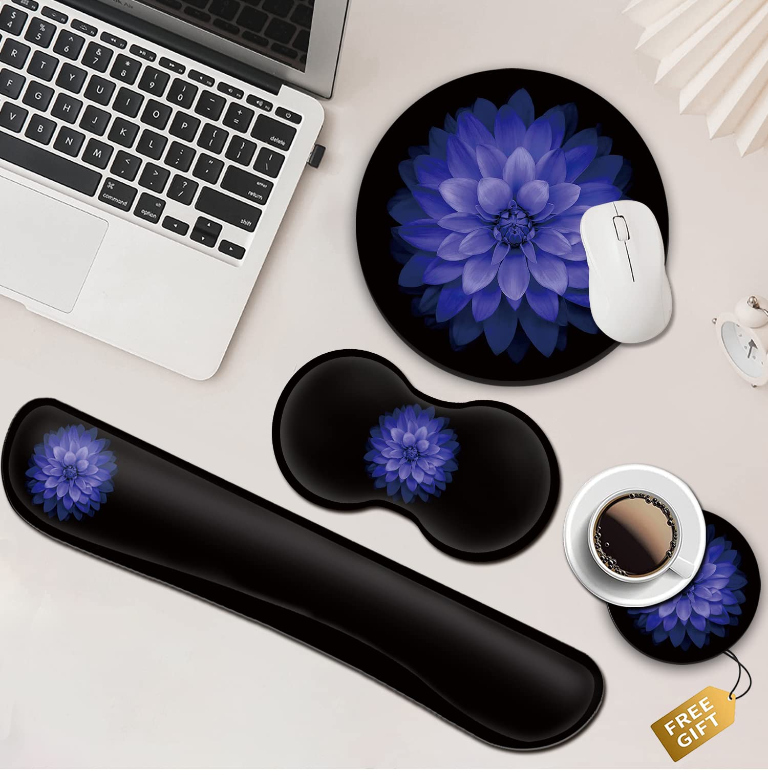 Ergonomic Memory Foam Wrist Rest Mouse Pad - Computer Desk Pad with Wrist Support for Typing & Gaming, Office Accessories, Wireless Mouse Mat in Watercolor Purple Flowers Design - Perfect for Home Office, Gaming Setup & Workspace Comfort