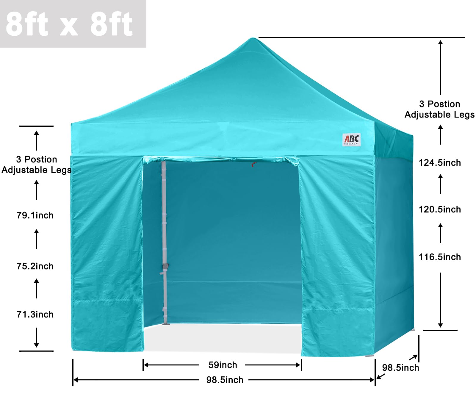 ABCCANOPY 8x8 Commercial Easy Pop Up Canopy Tent with Removable Sidewalls - Sky Blue Outdoor Shelter for Parties, Markets & Camping