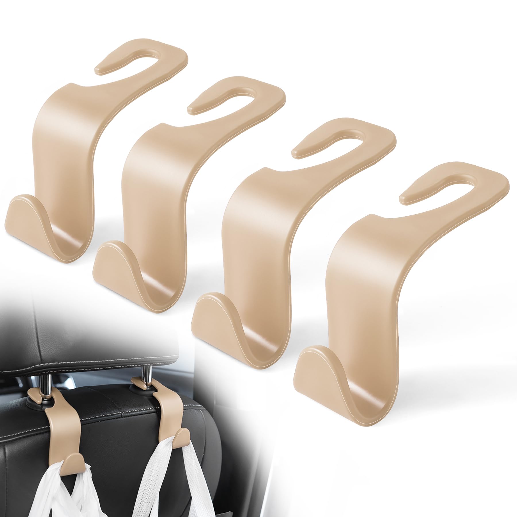 LivTee 4-Pack Car Seat Headrest Hooks - Durable Auto Seat Hook Organizers for Purse, Coat, Umbrella & Grocery Bag Storage - Perfect for Road Trips, Shopping & Daily Commute