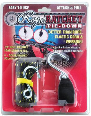 Heavy Duty Rope Ratchet Tie Down Straps 1/8 Inch with 6 Feet Rope & Hooks - Secure Cargo, Motorcycle, ATV, Boat, Furniture for Transport & Storage