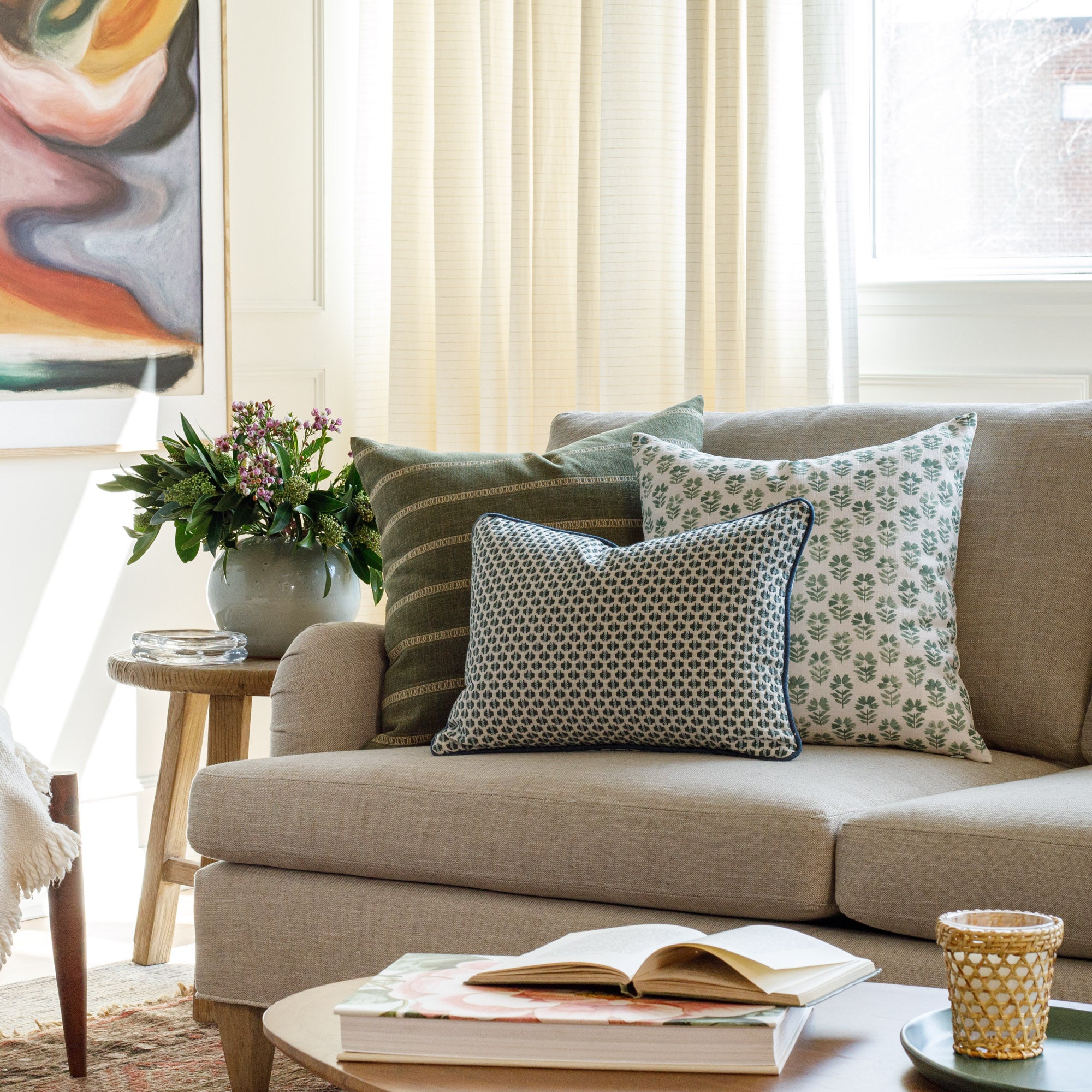 Carmel 20x20 Inch Decorative Throw Pillow Cover - Soft Pine Green Cushion for Sofa, Bed, Living Room & Home Decor