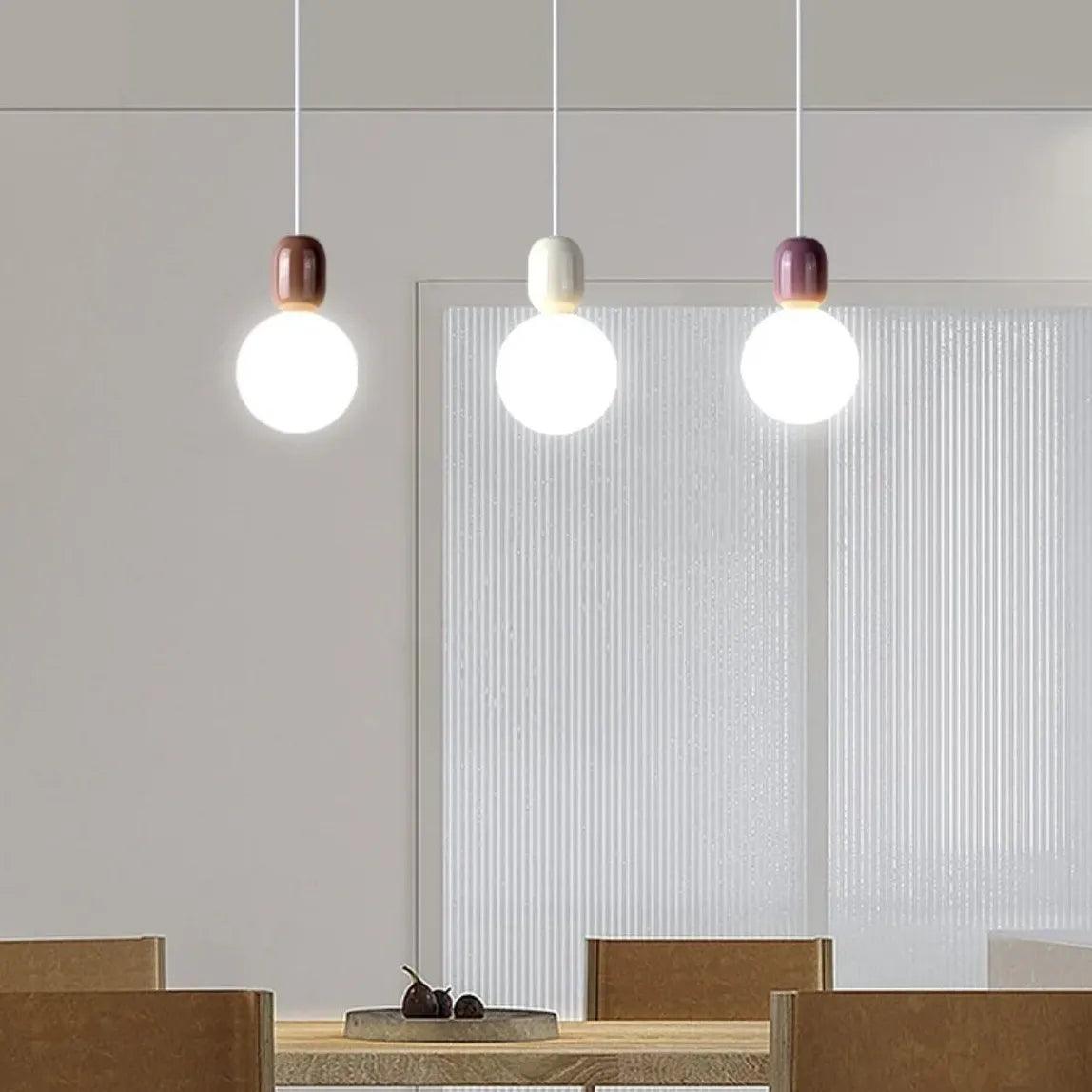 Modern Spherical Glass Pendant Light for Bedroom - Dimmable Colored Hanging Fixture, Perfect for Bedside, Dining Room, and Living Room Decor
