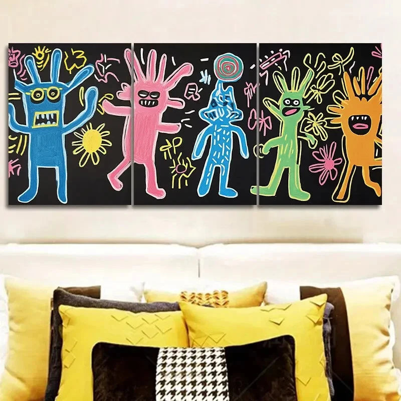 3Pcs Surreal Character Graffiti Metal Wall Art Prints - Ready to Hang, Unique Home & Office Decor for Modern Living Rooms, Bedrooms, or Creative Spaces