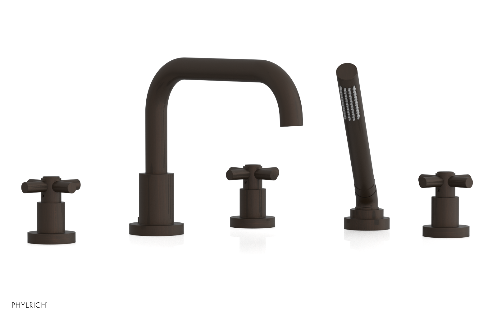 Premium Deck Mount Tub Faucet with Hand Shower - D2136D1 Tubular Cross Handles for Bathroom Sink & Bathtub | Perfect for Modern Home Renovation & Spa-Like Bathing Experience