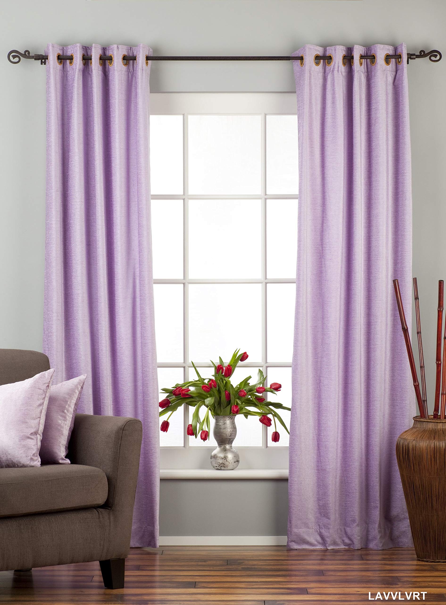 Indian Selections Lined Lavender Velvet Curtains with Ring/Grommet Top - 43 Inch Wide x 63 Inch Long - Thermal Insulated Blackout Drapes for Living Room & Bedroom