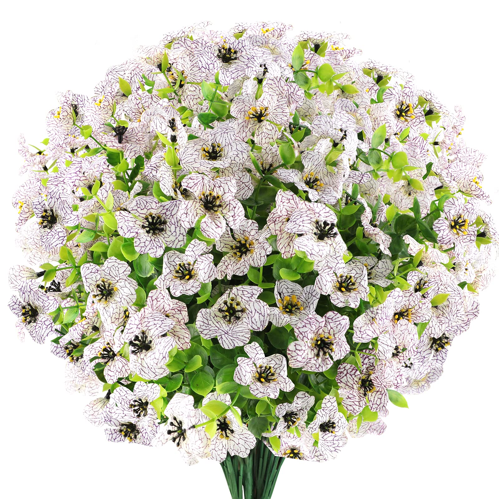 GREENRAIN 6 Bundles UV Resistant Artificial Flowers - Fake Plastic Plants for Outdoor Garden, Window Box, Porch & Home Decor (White) - Perfect for Patio, Wedding, and Indoor Decoration