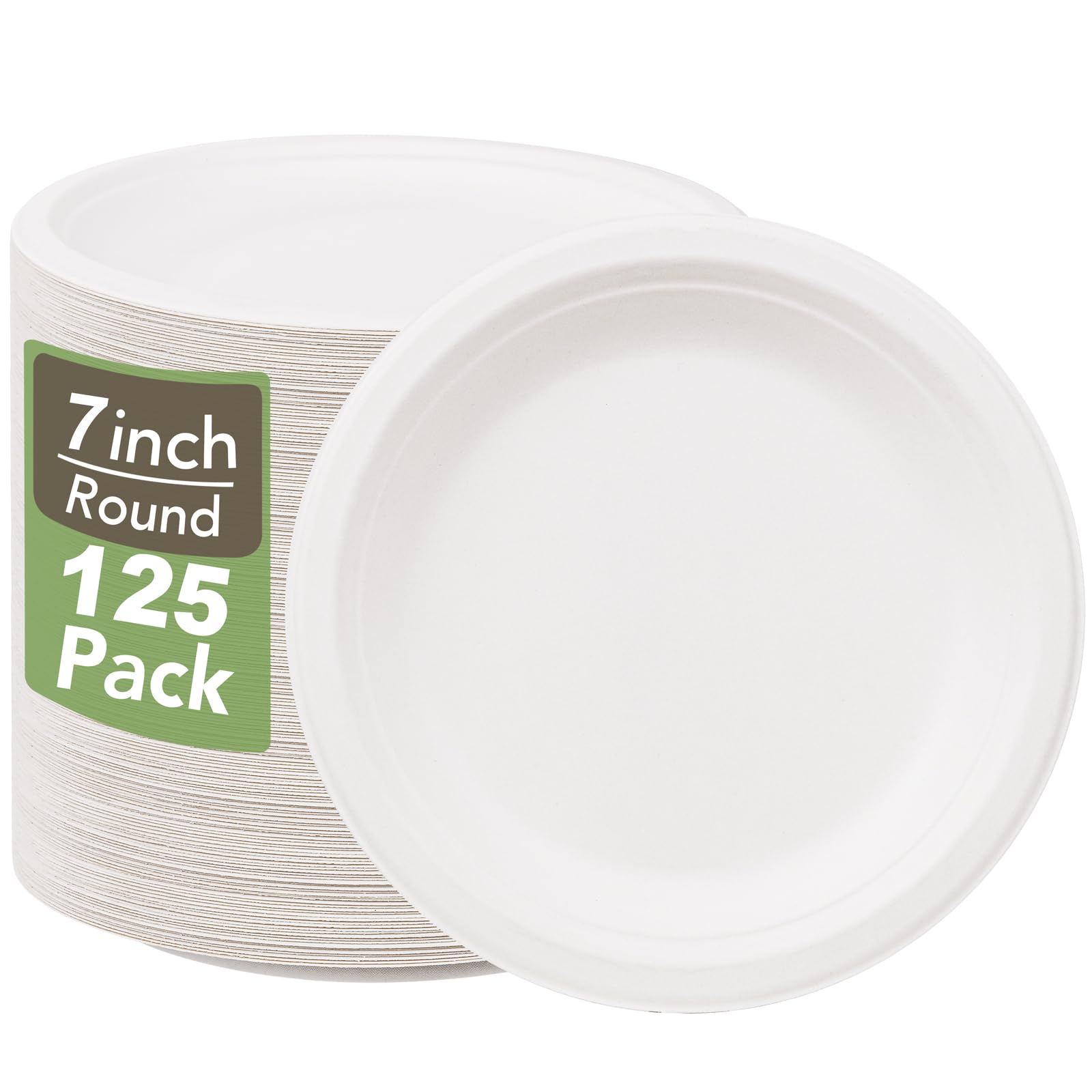 WELLIFE 100% Compostable 7 Inch Paper Plates - 125 Pack Heavy Duty Biodegradable Bagasse Plates | Eco-Friendly Disposable Plates for BBQ, Picnic, Party, Wedding | BPI Certified & Microwave Safe | Perfect for Outdoor Events, Family Gatherings & Sustainable Living