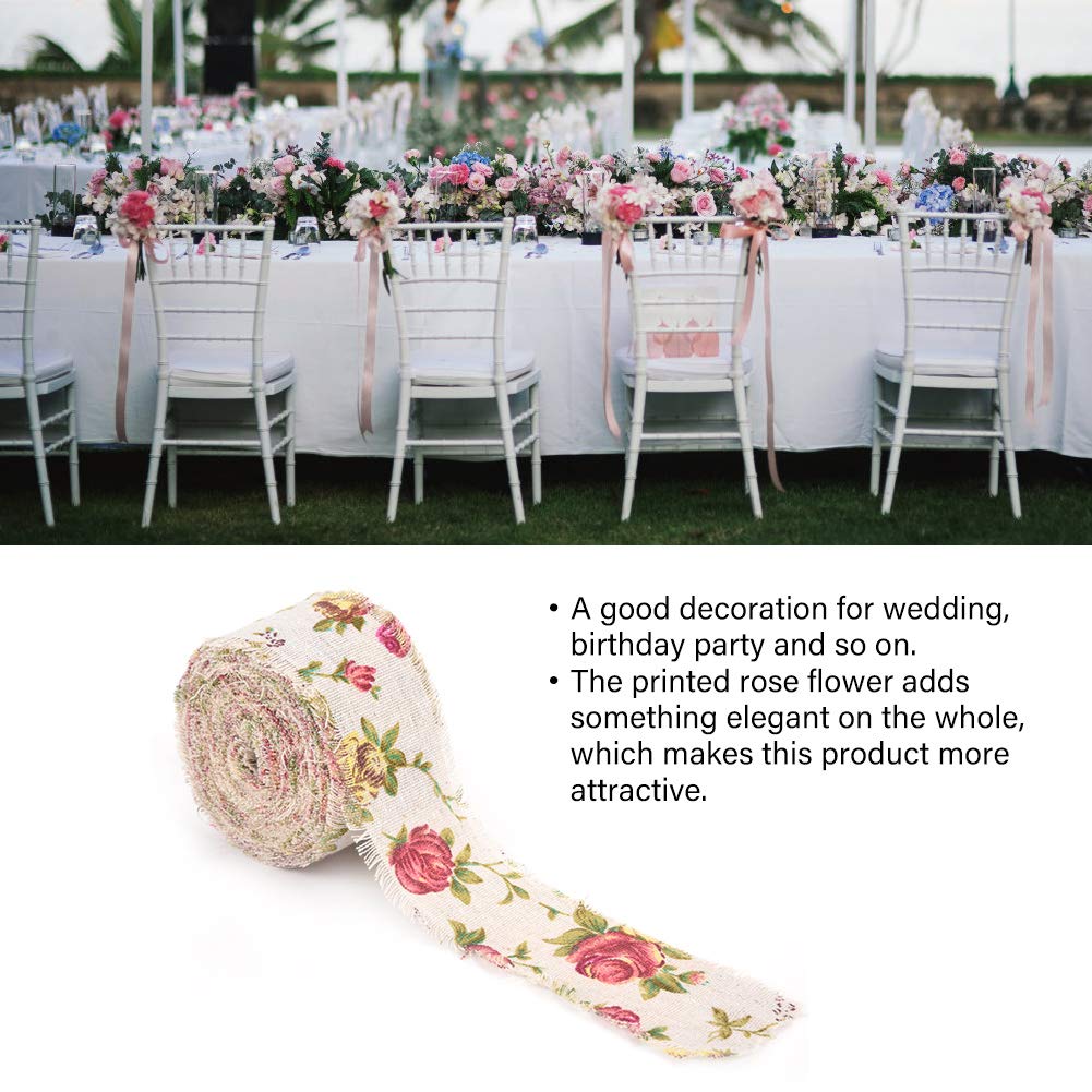 Rose Flower Burlap Ribbon - DIY Rustic Printed Hessian Jute Belt for Wedding Decorations (10m) | Perfect for Rustic Weddings, Gift Wrapping & Home Decor