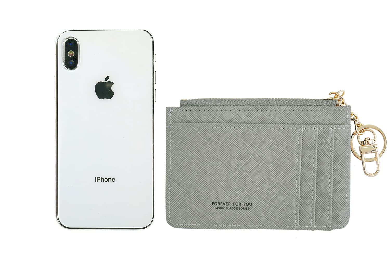 Prometheism Women's Slim Leather Minimalist Front Pocket Wallet - RFID Blocking Card Holder with ID Window & Keychain (Grey) - Perfect for Travel, Work & Everyday Use