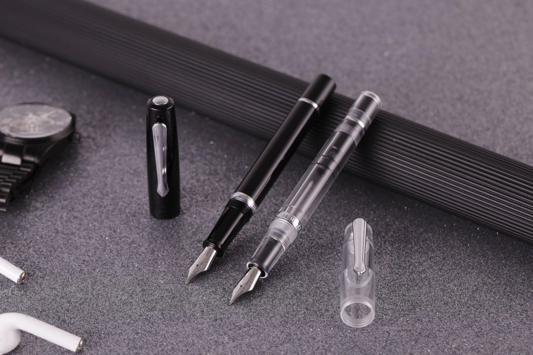 Nahvalur (Narwhal) Original Black Fountain Pen with Premium Leather Pen Sleeve - Luxury Writing Instrument for Professionals, Calligraphy & Gift Giving