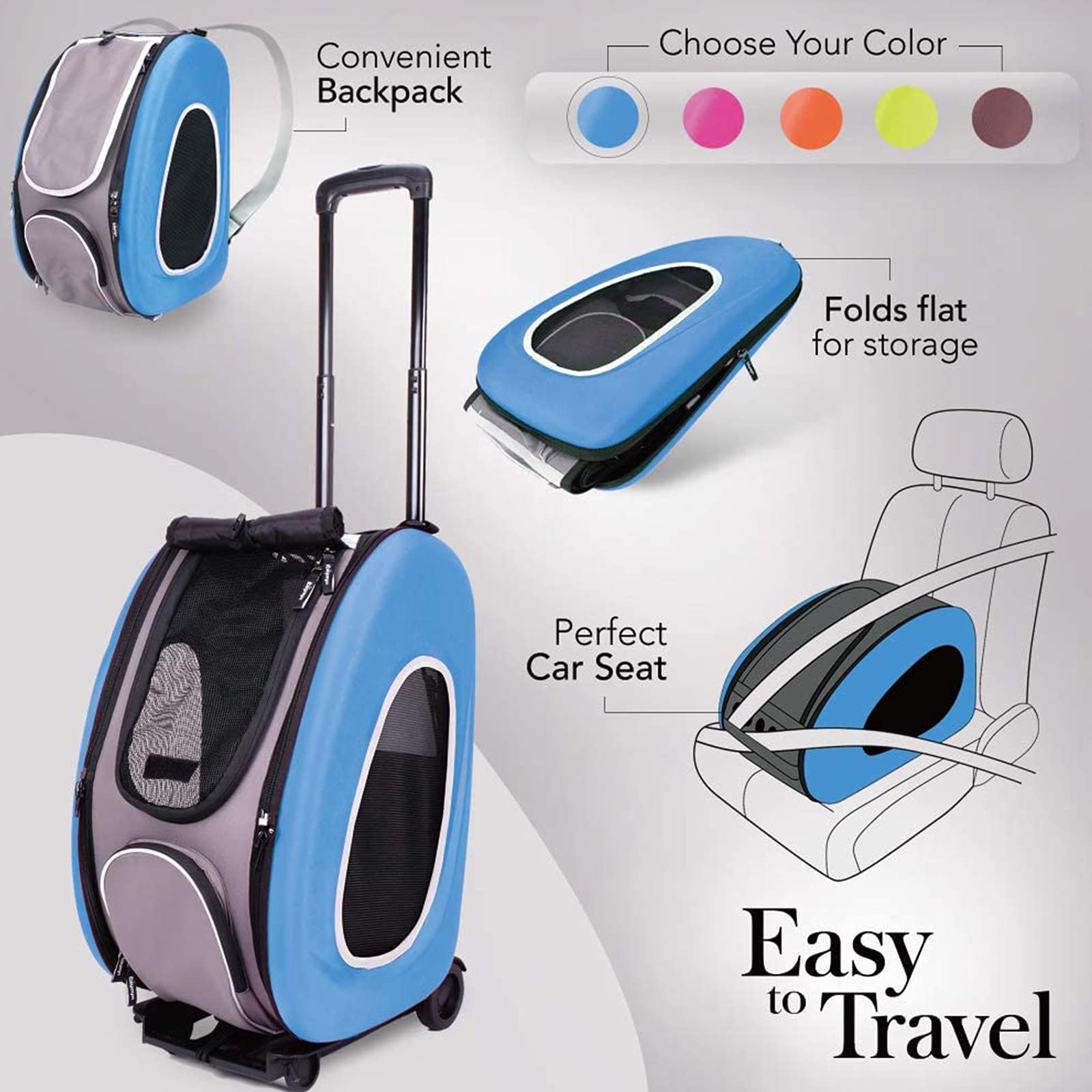 4 in 1 Pet Carrier Backpack & Car Seat with Wheels for Dogs & Cats - Lightweight Travel Carrier for Airplane, Car & Outdoor Adventures - Easy to Assemble & Foldable Design