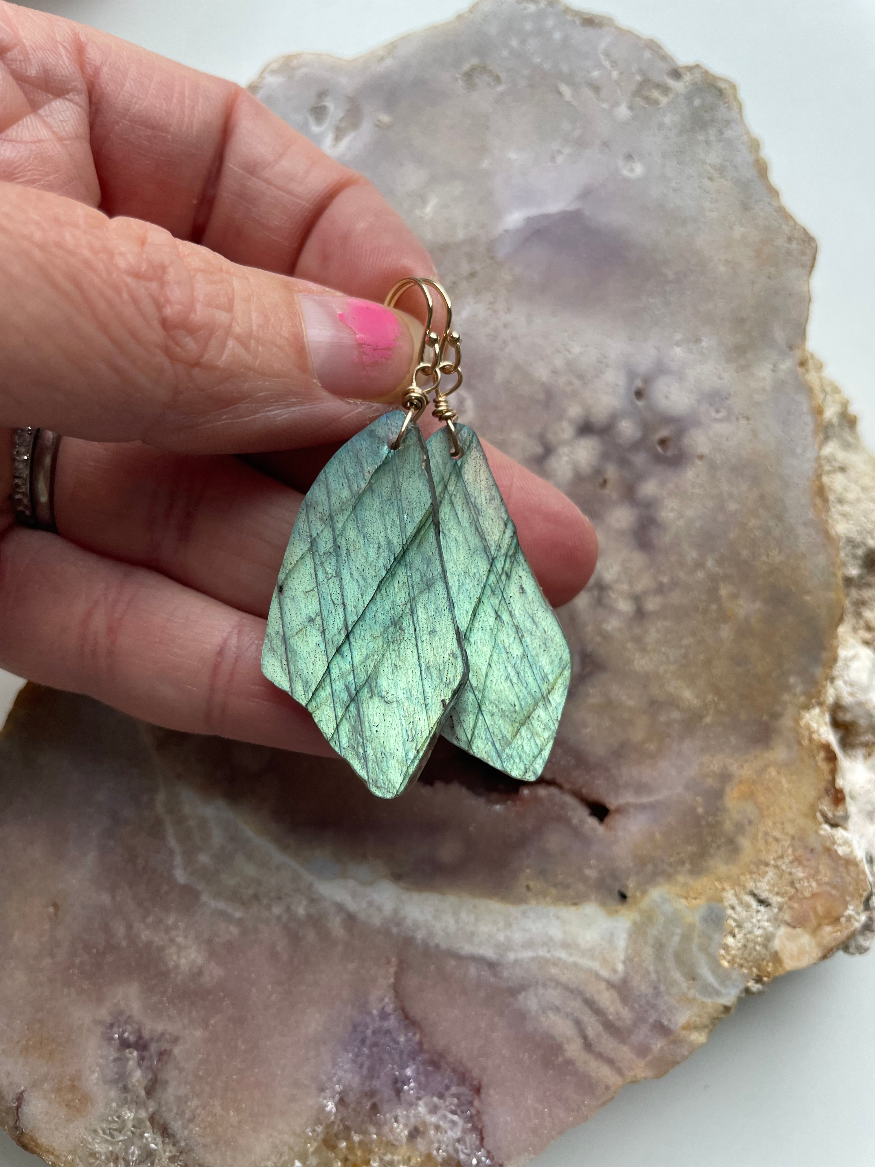 Gold Labradorite Dangle Drop Crystal Earrings for Women - Elegant Gemstone Jewelry for Party, Wedding & Evening Wear | Hypoallergenic & Lightweight