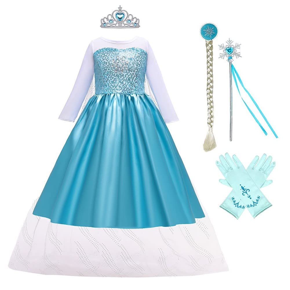 Frozen Elsa Costume for Girls - Princess Dress with Accessories for Halloween, Christmas, Birthday & Cosplay Parties | Disney Inspired Outfit for Kids Dress Up & Role Play