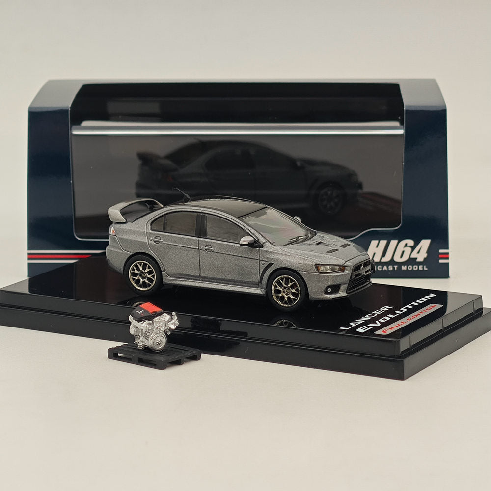 1/64 Mitsubishi Lancer Evolution X Final Edition Gray Diecast Model Car - Hobby Japan HJ642053CGM - Collectible Scale Replica for Car Enthusiasts & Display Decor
