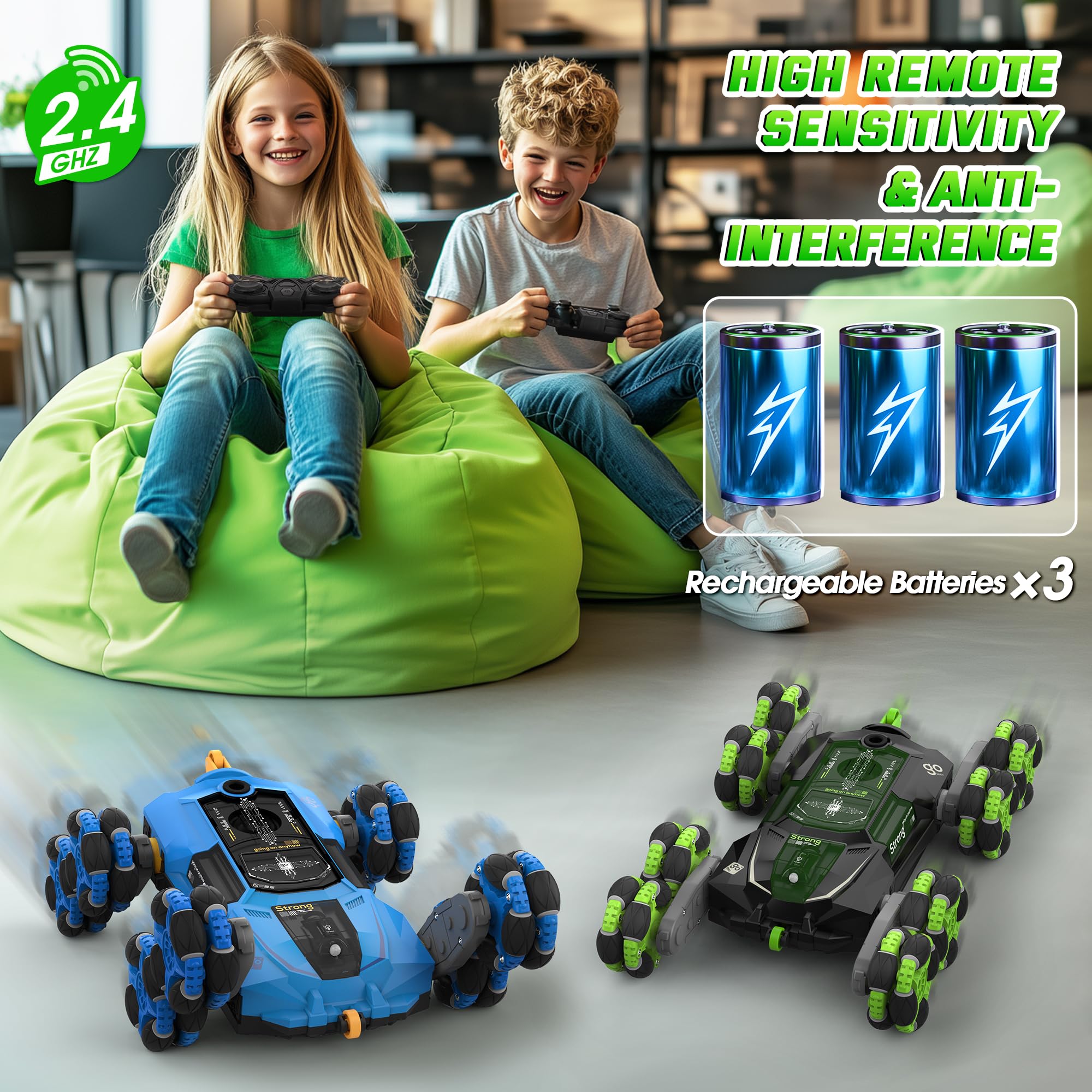 **Cossy 8WD Gesture Sensing RC Stunt Car - 2 Modes, 360° Rotation, LED Lights & Music - Remote Control Drift & Climbing Car for Kids Ages 8-13 - Cool Spray & Light Effects - Perfect for Indoor & Outdoor Play, Birthday Gifts & Racing Fun**