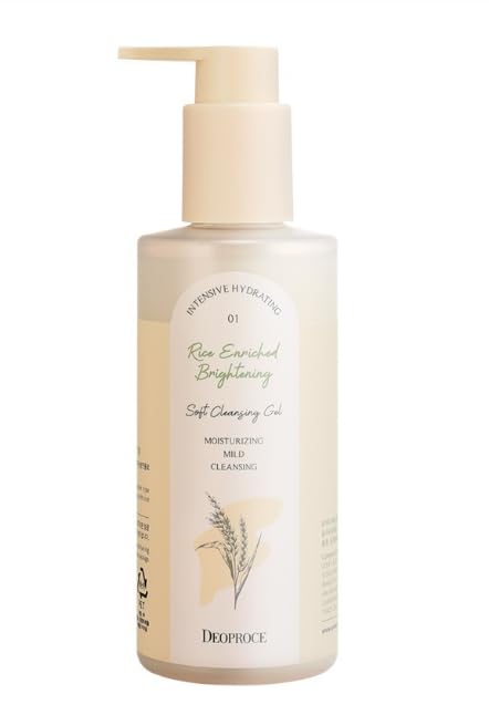 Deoproce Rice Enriched Brightening Soft Cleansing Gel - Gentle Hydrating Face Wash for Glowing Skin | 200ml Korean Skincare | Perfect for Morning & Night Routine, Travel-Friendly Facial Cleanser