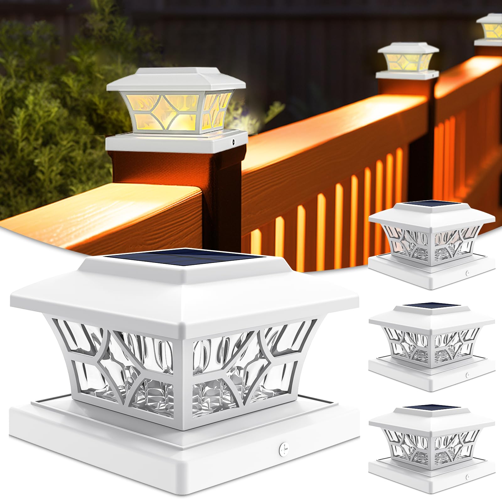 VOLISUN Solar Post Cap Lights Outdoor - 4 Pack Waterproof Solar Powered Fence Lights for 4x4 Vinyl/Wood Posts, Cool/Warm White LED Deck Lighting for Garden, Patio, Porch, Pathway & Backyard Landscape Lighting