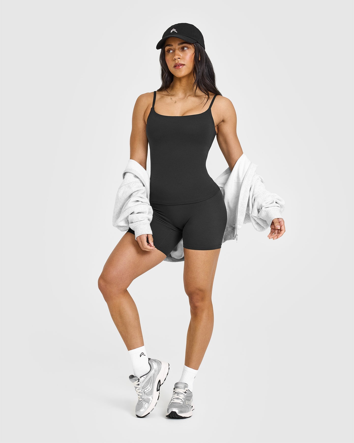 SoftMotion™ Strappy Vest with Built-in Bra Shelf | Soft Black | Comfortable Workout Top for Yoga, Running & Gym